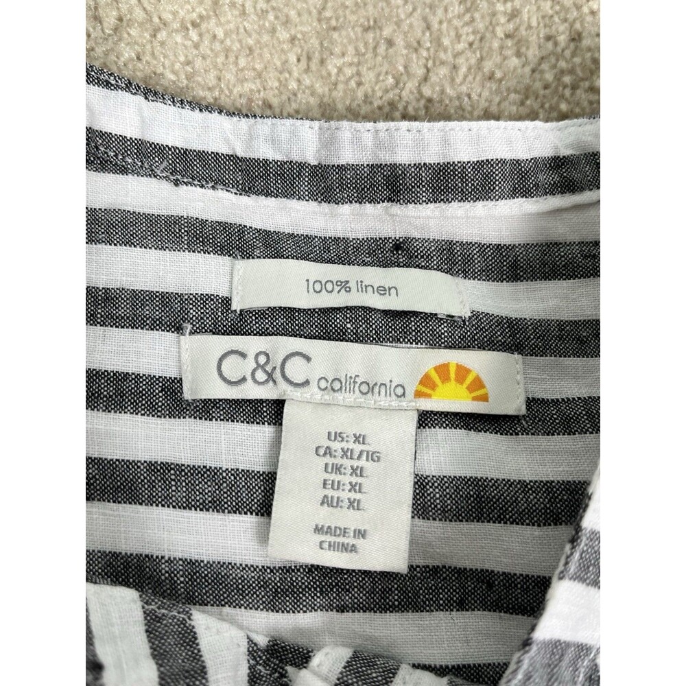 NWOT C&C California XL Stripe Linen Sleeveless Blouse Resort Beach Boho Relaxed - Picture 3 of 7